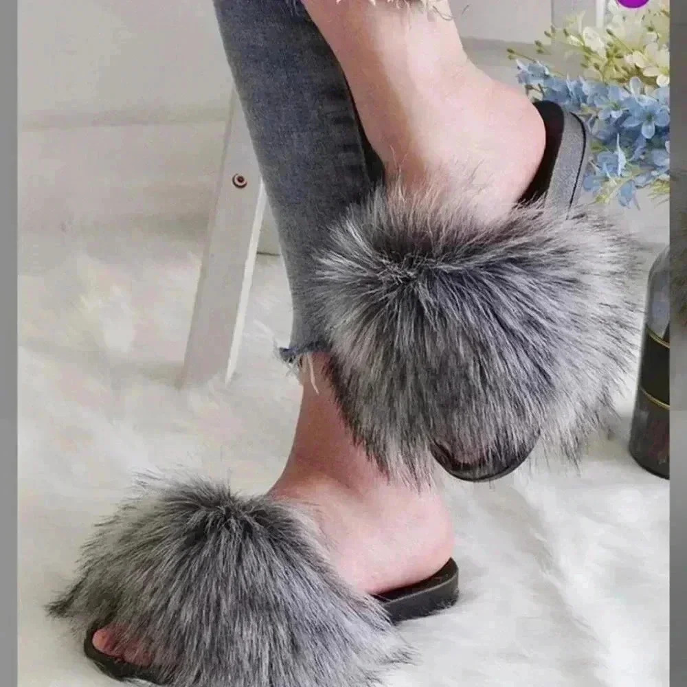 NEW Super cute Faux Fur Slides - Cozy Gray! - Picture 3 of 7